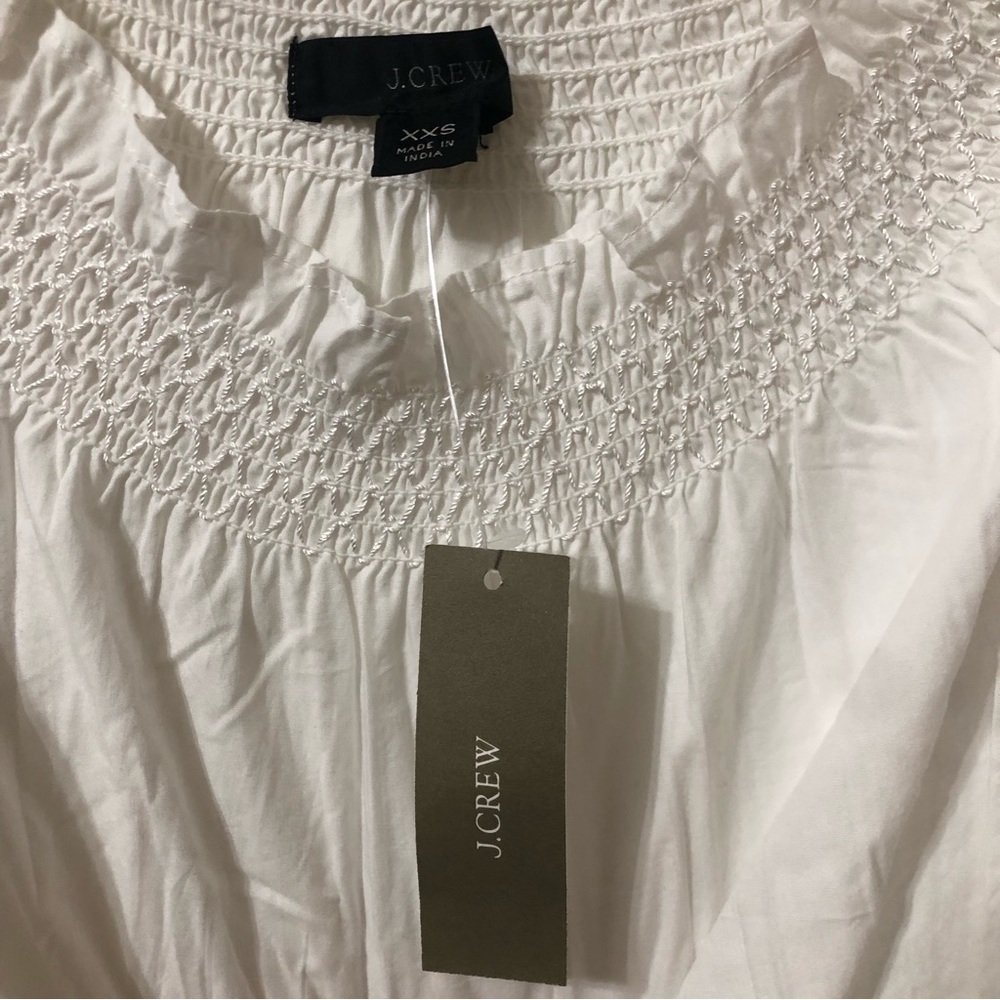 NWT J.Crew Women White Smocked puff-sleeve cotton poplin dress Size XXS - Picture 7 of 9